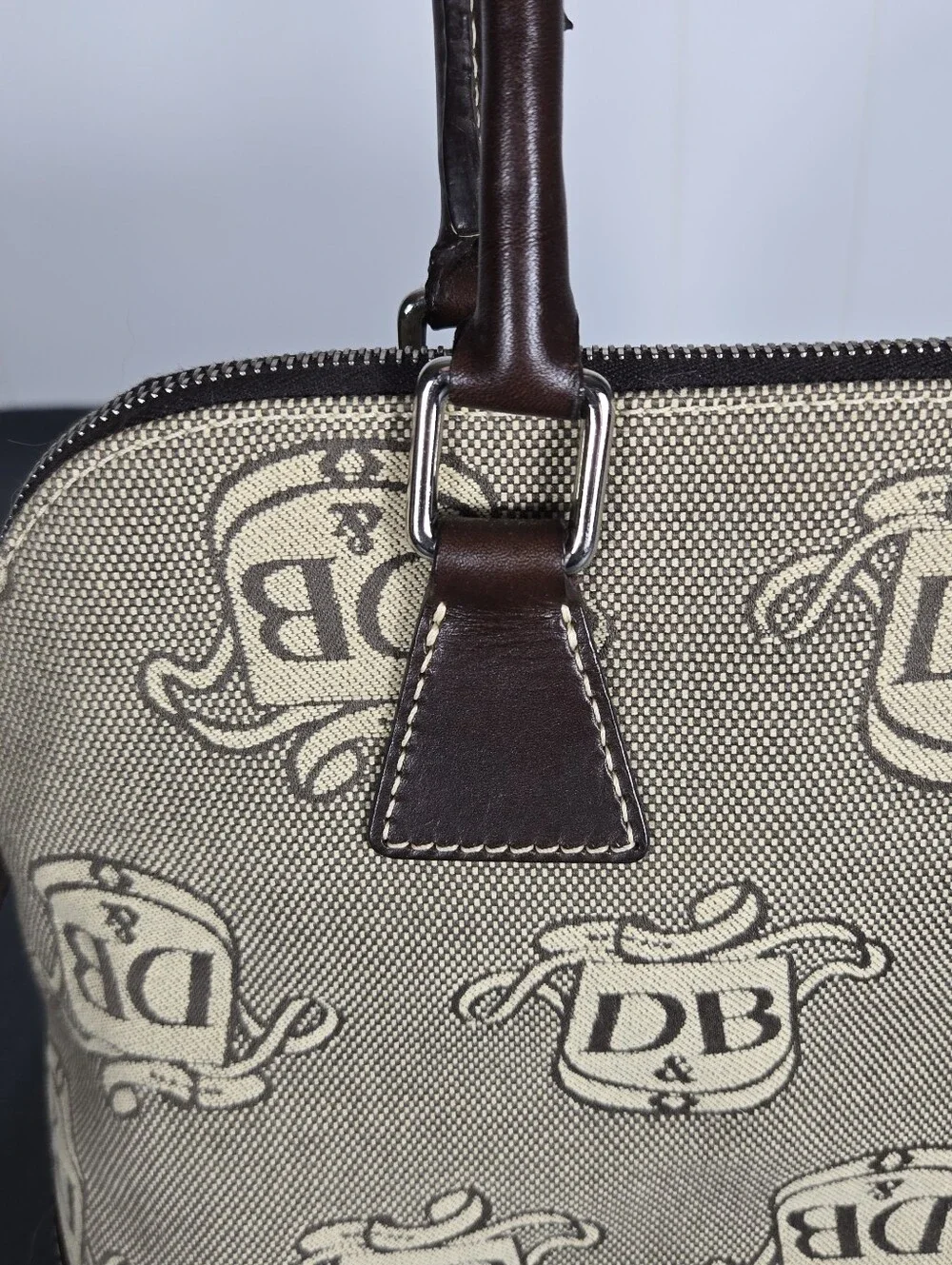 Dooney & Bourke Brown and Tan DB Logo Satchel